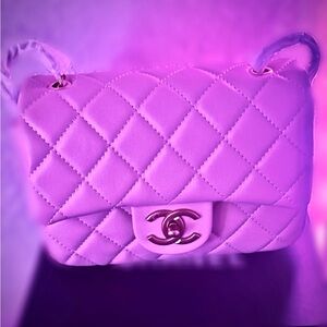 Pale Pink Quilted Clutch with Gold strap